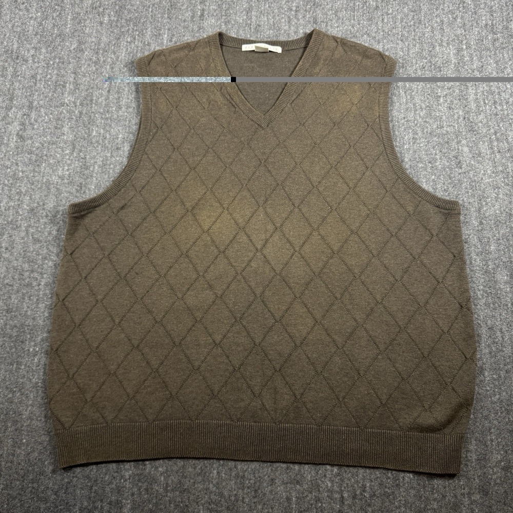 Perry Ellis Mens XL V Neck Sweater Vest Brown Cotton Knit Pullover
